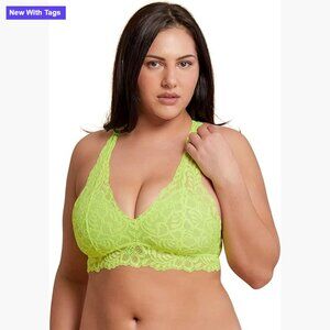Unpadded Wireless Lace Bralette, Racerback Plunge Neckline, A-D Cup Sizes